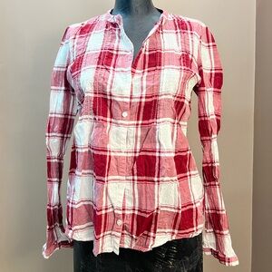 2010’s Aéropostale Red and White Embroidered Ruffle Flannel Blouse Size L